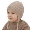 Czapka zimowa dla chłopca, beżowa, wiązana, 100% wełniana merino, podszyta polarem merino, Buno