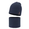 Czapka i komin dla chłopca jesienny, wiosenny komplet, ciemnoniebieski, 100% wełniany merino Chester