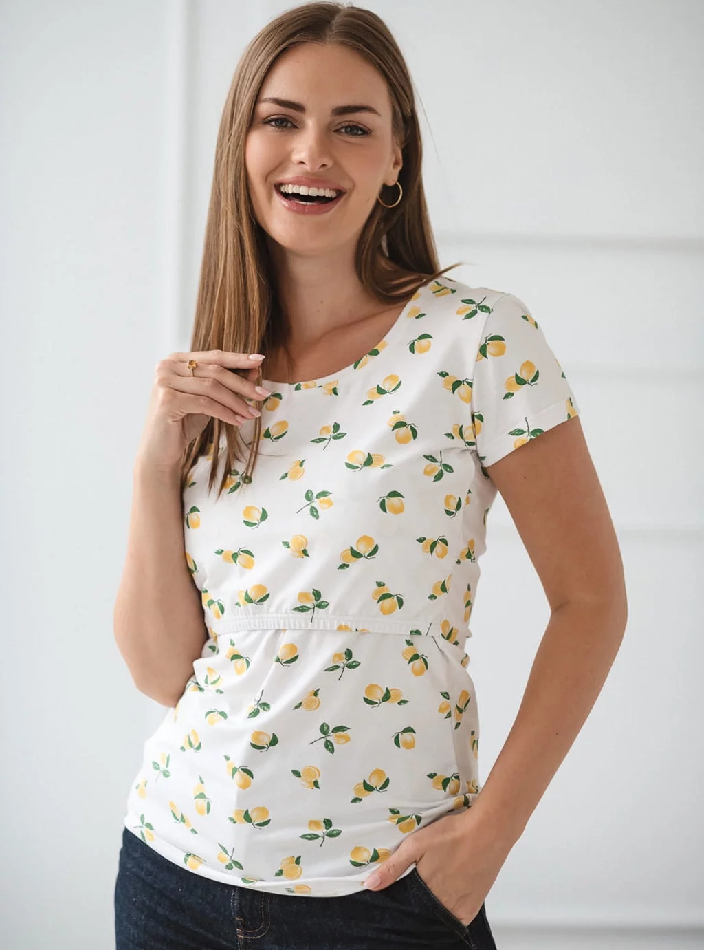 Bluzka ciążowa i do karmienia Milk Shirt krótki rękaw w cytrynki