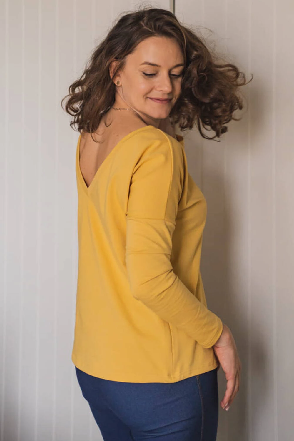 Dwustronna bluzka Two Ways długi rękaw ochra