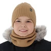 Czapka i komin dla chłopca zimowy komplet, camel, wełniany merino, podszyty polarem Gecko