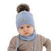 Czapka i komin dla chłopca zimowy komplet, błękitny, 100% wełniany merino,  podszyty bawełną, Snorin