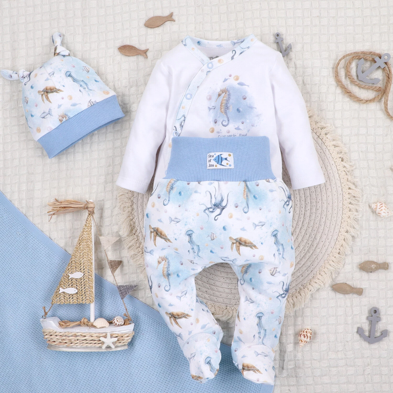 Półśpiochy Niemowlęce Sea Of Joy Z Bawełny Organicznej Niebieski