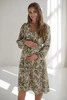 Sukienka ciążowa i do karmienia z lnem Lovely Dress Midi w zielone kwiaty