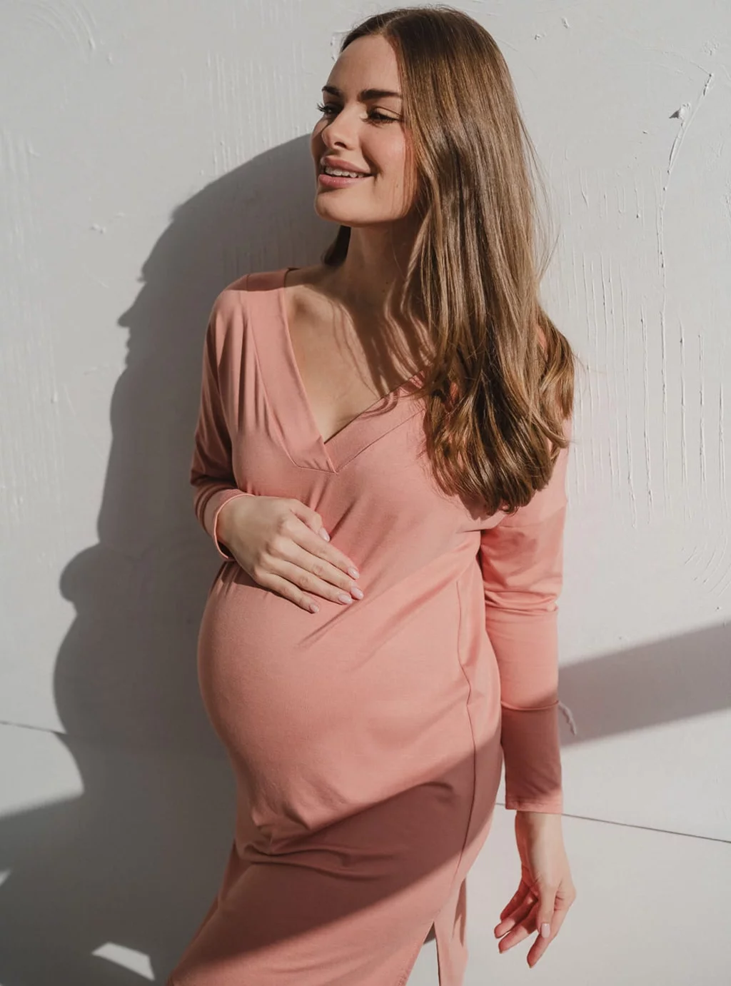 Bambusowa koszula nocna ciążowa i do karmienia z długim rękawem Moon herbal rose