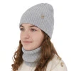 Czapka i komin dla dziewczynki, zimowy komplet, szary, 100% wełniany merino, Patricia