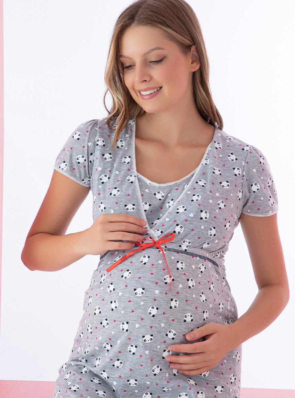 Koszula ciążowa na zakładkę - Szara Panda