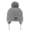 Czapka zimowa dla chłopca, szara, 100% wełniana merino, podszyta wełnianym polarem, wiązana Tacco