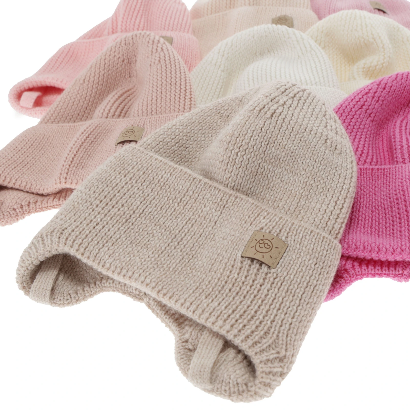 Czapka zimowa, jesienna, wiosenna dla dziewczynki, 100% wełniana merino, wiązana, różowa Bafra