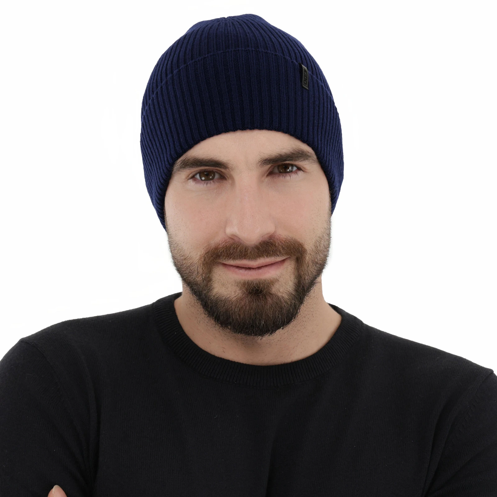 Czapka zimowa męska, granatowa, 100% wełniana merino Thorin