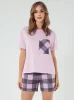 Kayo piżama damska krótki rękaw. krótkie spodnie różowy/druk