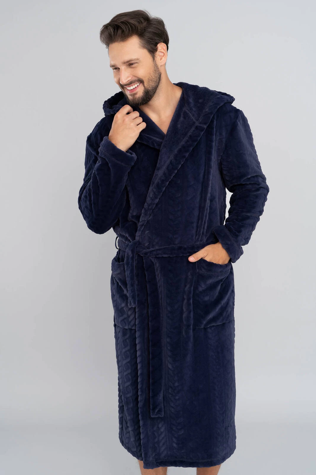 Zygmunt szlafrok męski długi rękaw granatowy