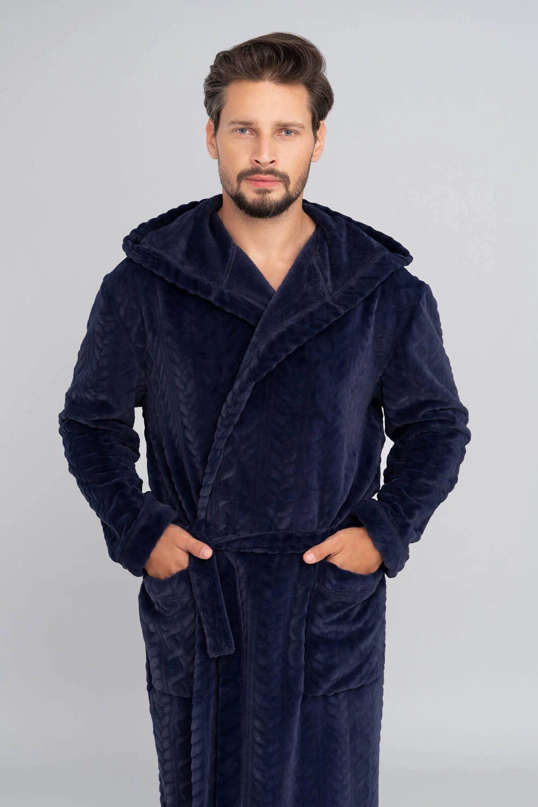 Zygmunt szlafrok męski długi rękaw granatowy