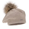 Beret damski zimowy, beżowy, z wełną merino Bonnie