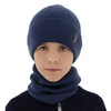 Czapka i komin dla chłopca jesienny, wiosenny komplet, niebieski, 100% wełniany merino Bruce