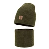 Czapka i komin dla chłopca, jesienny, wiosenny komplet khaki 100% wełniany merino Vanto