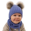 Czapka i komin dla chłopca zimowy komplet, błękitny, 100% wełniany merino, wiązany Konor