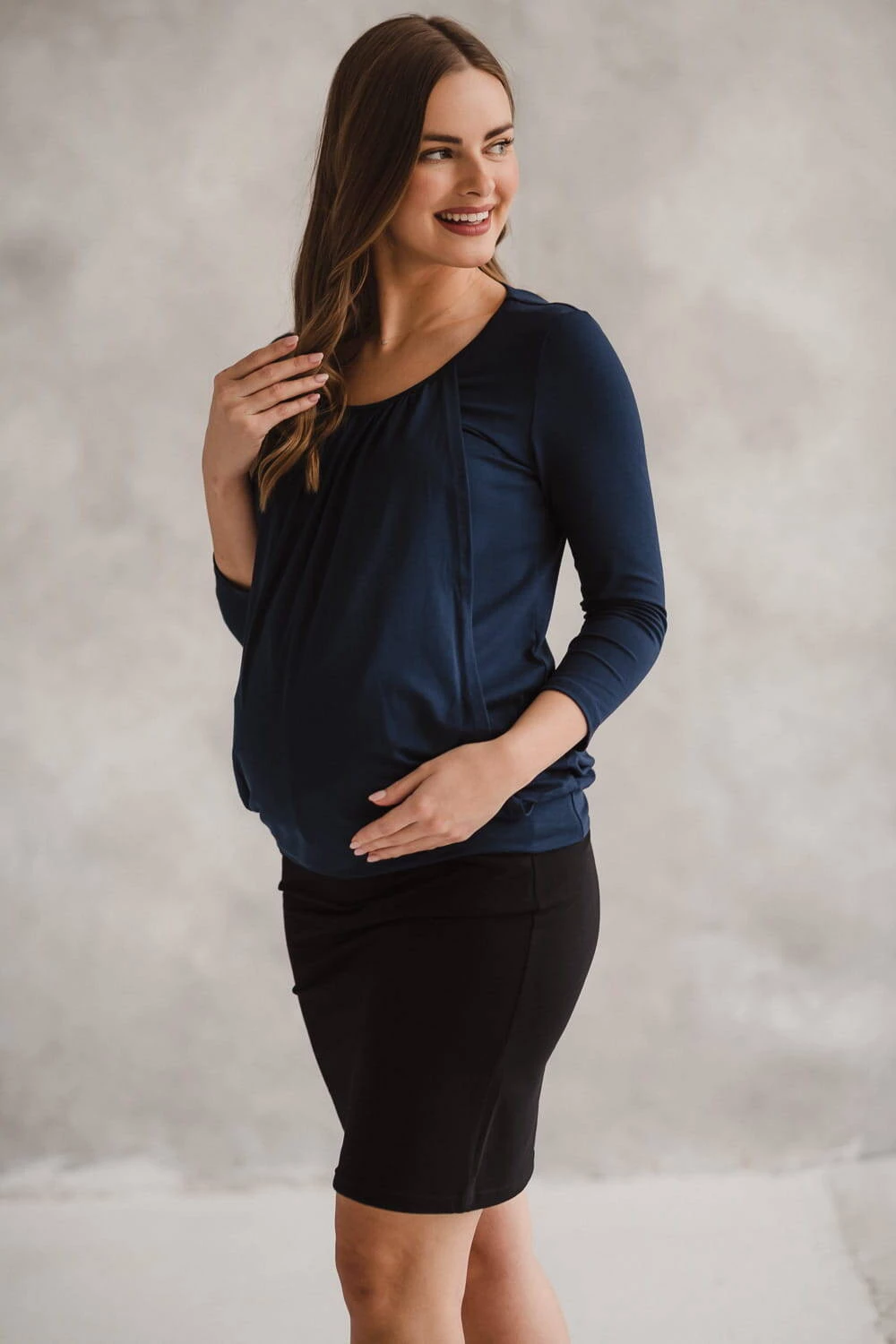 Bluzka ciążowa i do karmienia Kangaroo z rękawem 7/8 granatowa