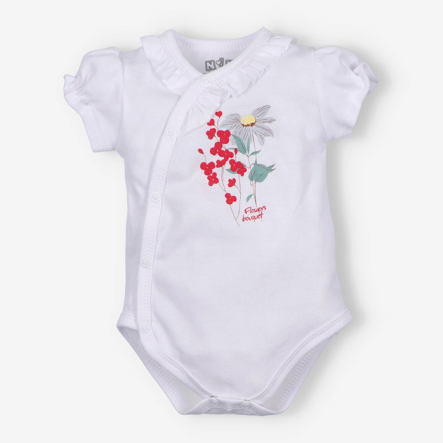 Body kopertowe Łąka z bawełny organicznej dla dziewczynki - białe