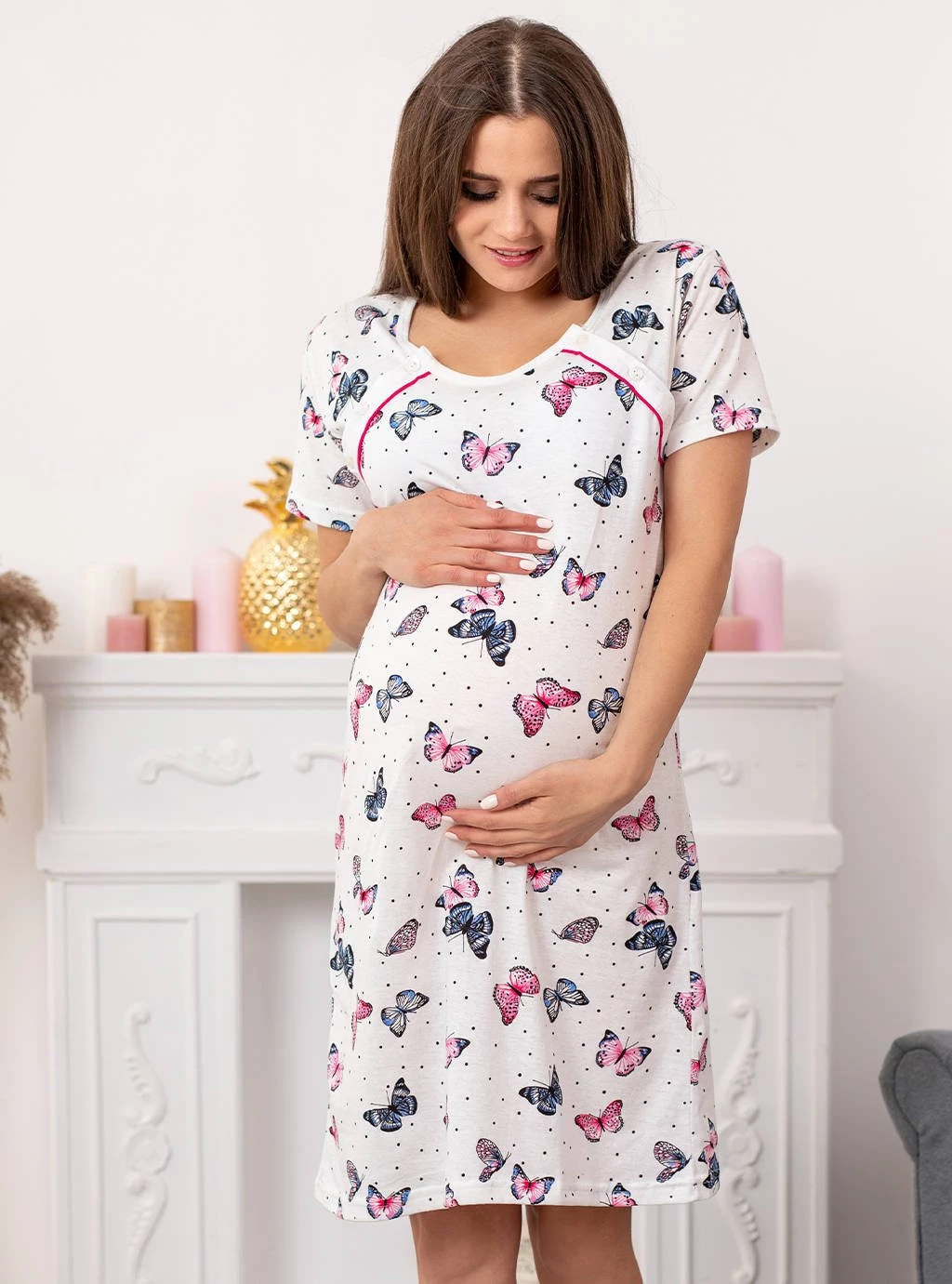 Koszula ciążowa Motylek- biały