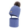 Czapka i komin dla chłopca zimowy komplet, niebieski, 100% wełniany merino, podszyty bawełną, Snorin