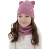Czapka i komin dla dziewczynki jesienny, wiosenny komplet, wrzosowy, 100% wełniana merino Belira