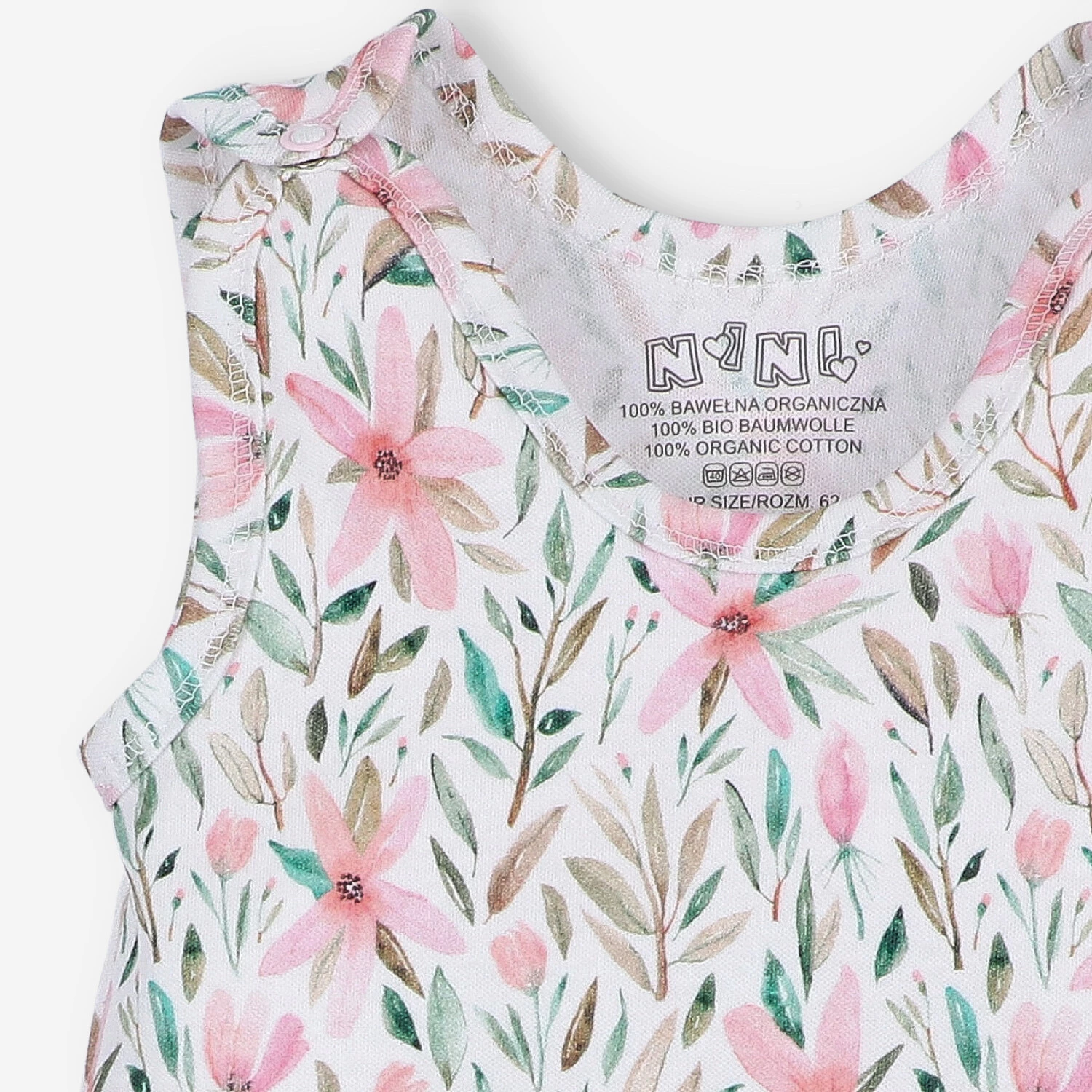 Śpiochy niemowlęce Pink flowers z bawełny organicznej dla dziewczynki
