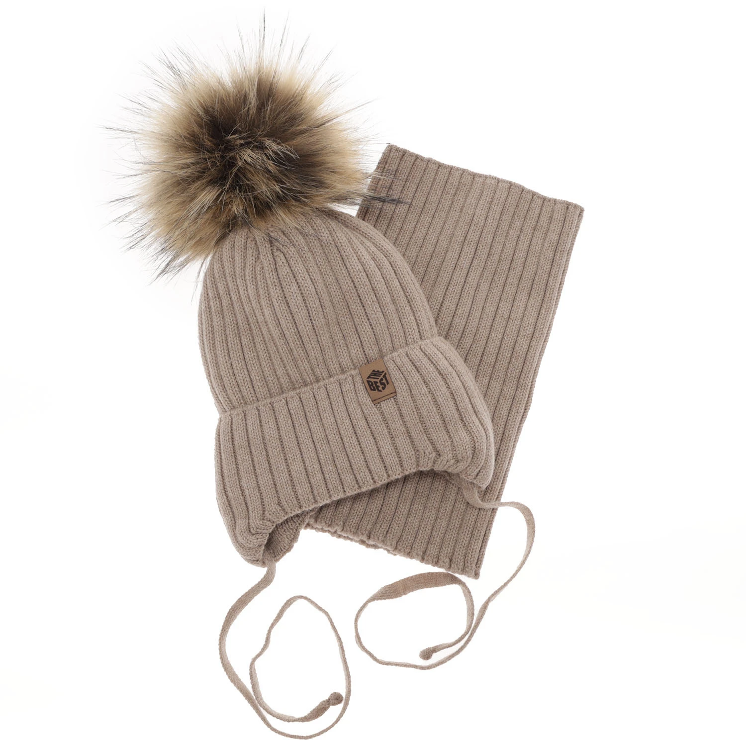 Czapka i komin dla chłopca zimowy komplet, granatowy, 100% wełniany merino, z pomponem Juno