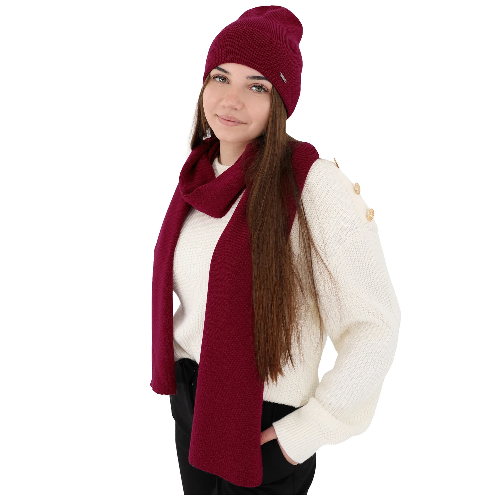 Czapka i szalik damski zimowy komplet, jasnoróżowy, 100% wełniany merino Melpomena