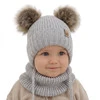 Czapka i komin dla chłopca zimowy komplet, szary, wiązany, 100% wełniany merino Konor