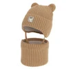Czapka i komin dla chłopca zimowy komplet, camel, z wełną merino, wiązany Velaro
