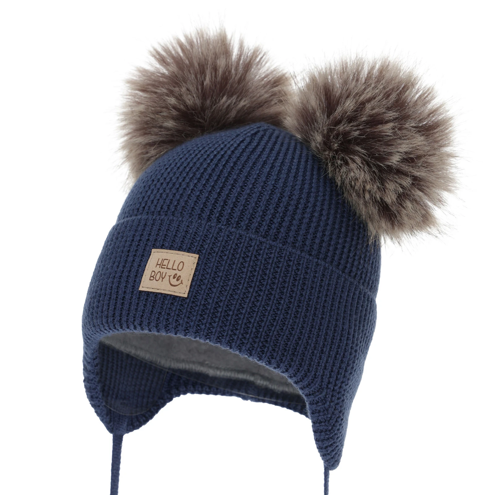Czapka zimowa dla chłopca, granatowa, 100% wełniana merino, podszyta wełnianym polarem, Tambor