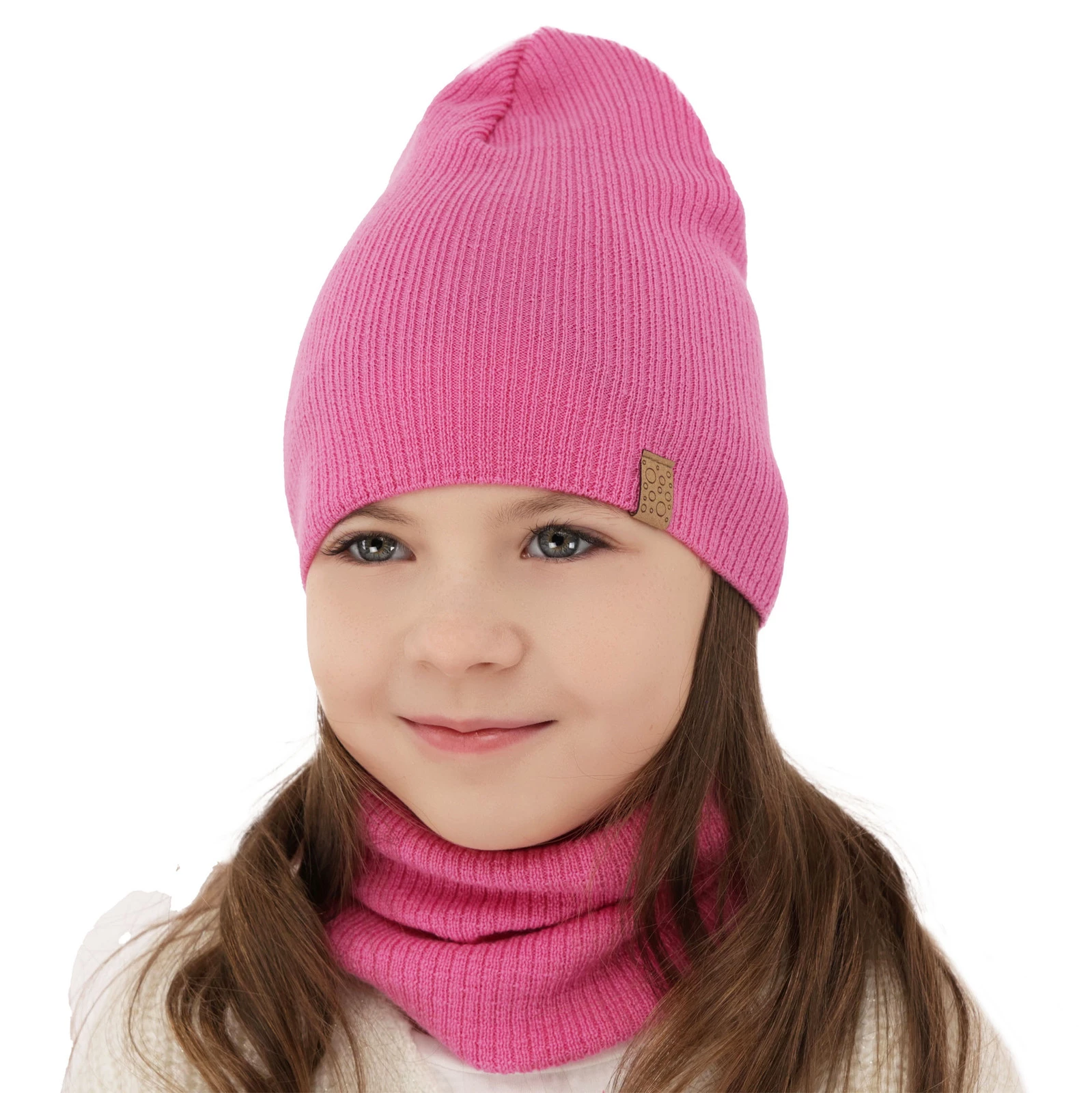 Czapka i komin dla dziewczynki jesienny, wiosenny komplet, czarny, 100% wełniany merino Ricona
