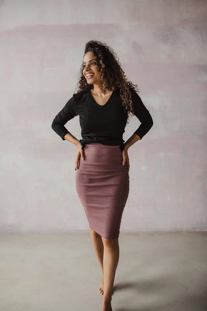 Spódnica ciążowa Tummy z dzianiny w prążki rose brown