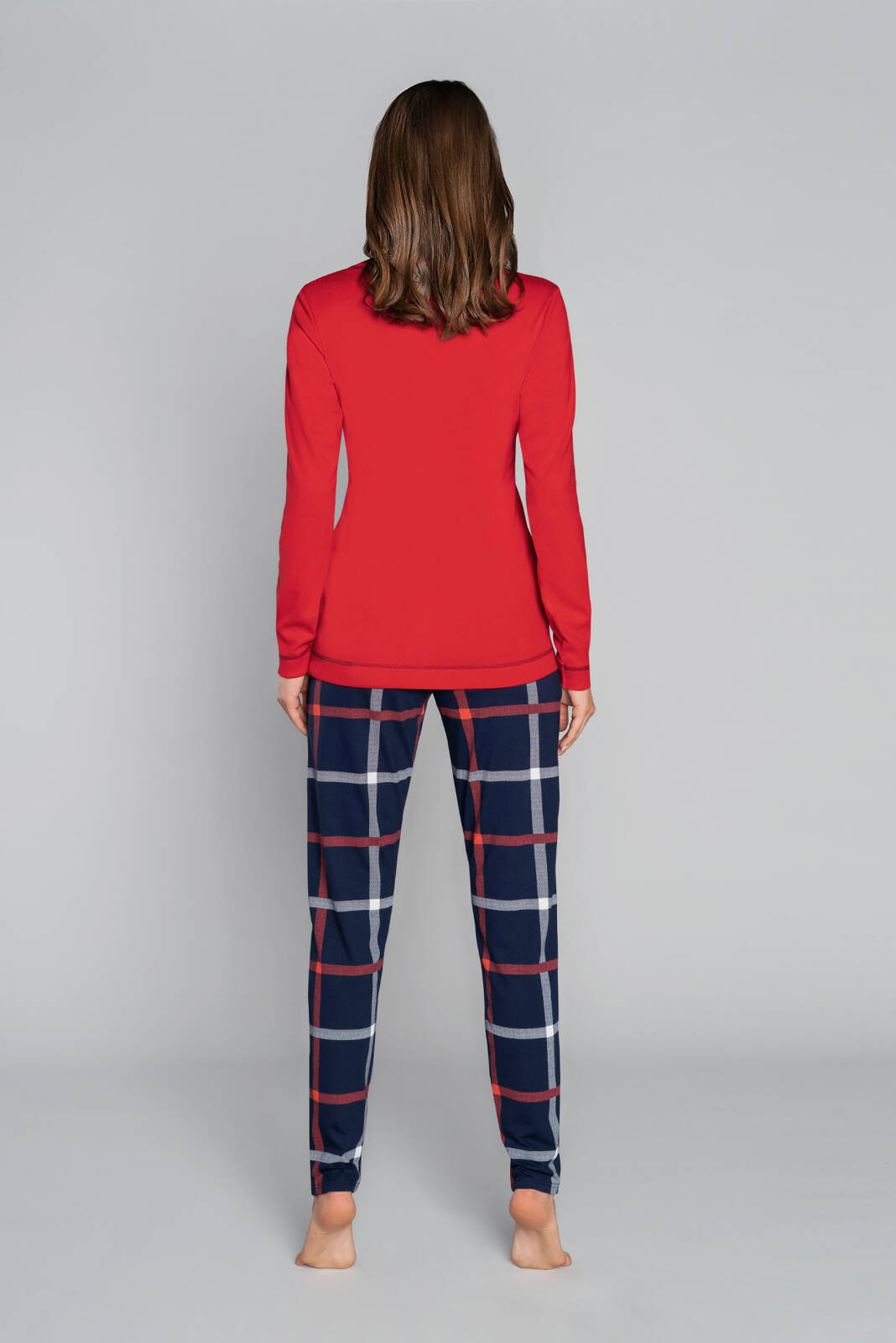 Izera piżama damska długi rękaw. długie spodnie czerwony/druk