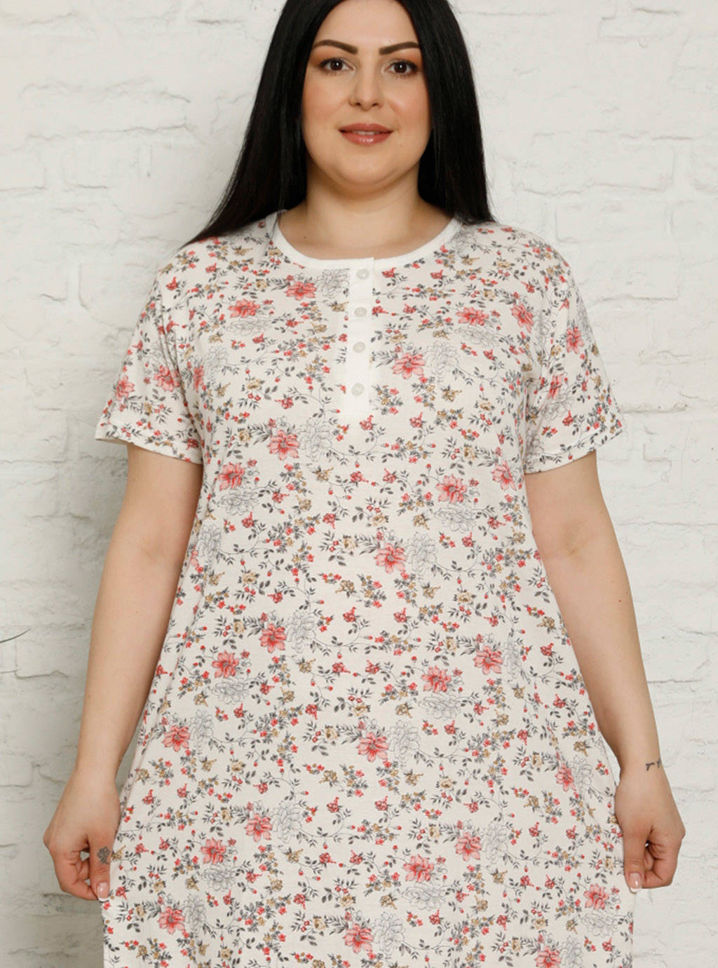 Koszula ciążowa Plus Size Biała w kwiaty