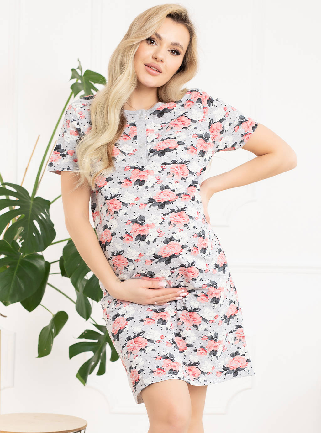 Koszula ciążowa Róże - szara