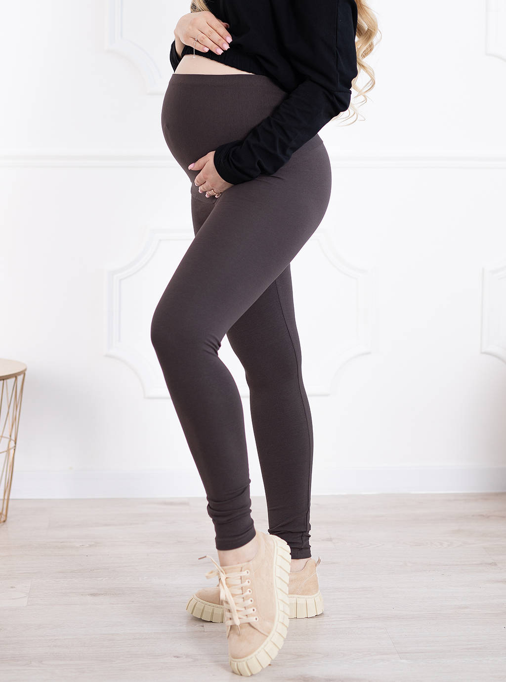 Legginsy Ciążowe Plus Size - Ciemny Brąz