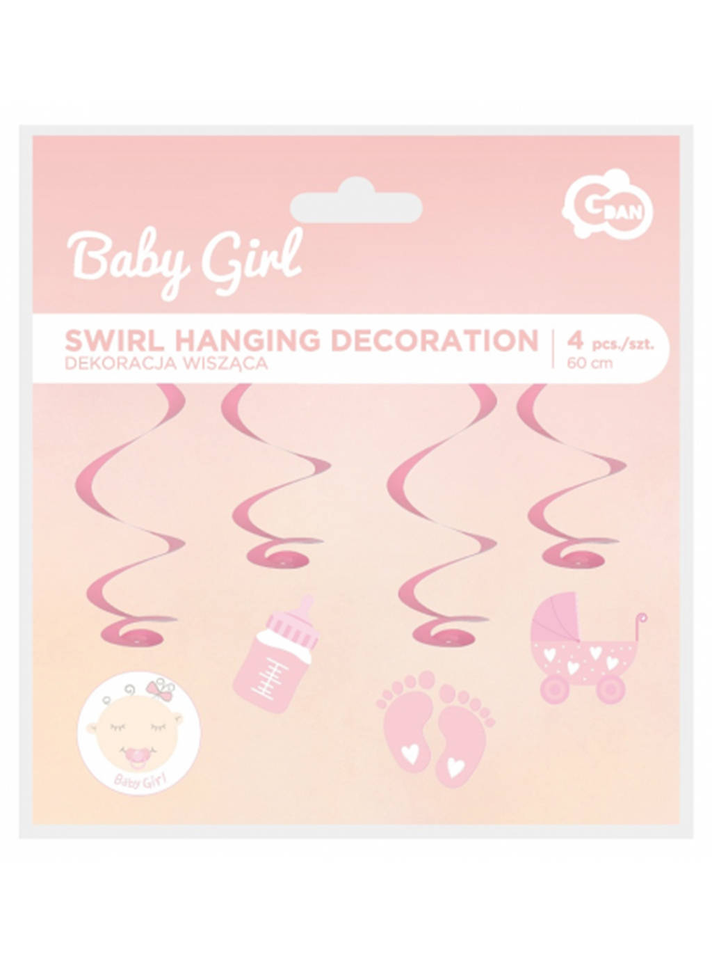 Różowa dekoracja wisząca Baby Girl 4szt - 60cm