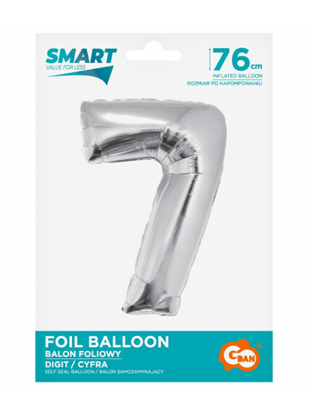 Srebrny Balon Smart cyfra "7" -76cm