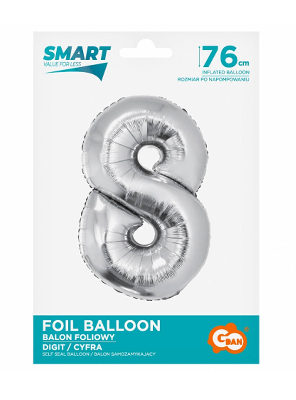 Srebrny Balon Smart cyfra "8" -76cm