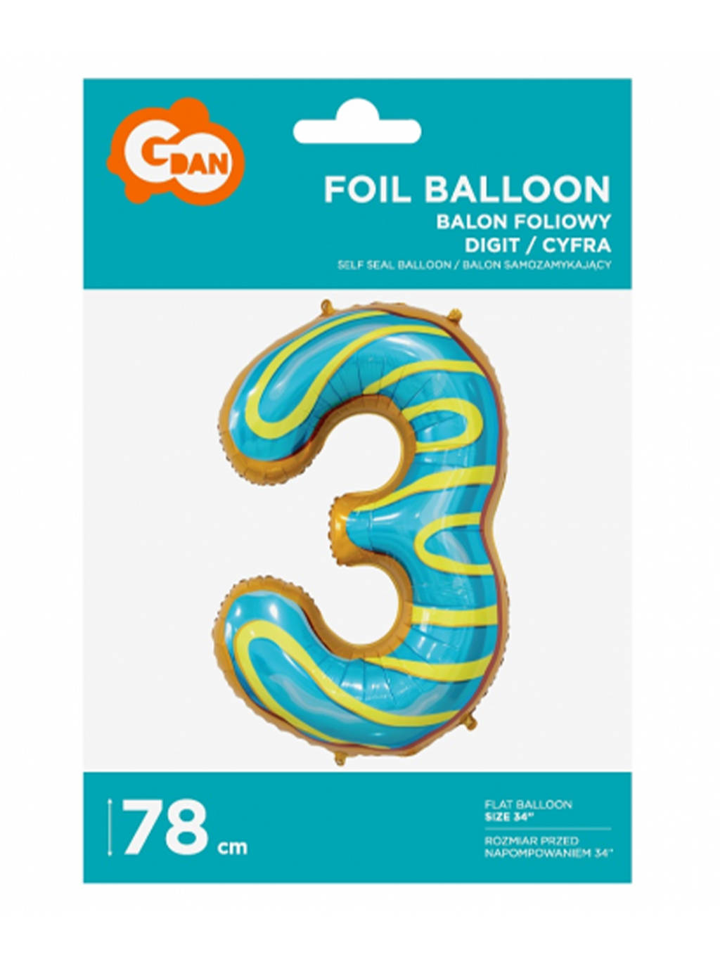 Złoty Balon Ciasteczko cyfra "3" -78cm