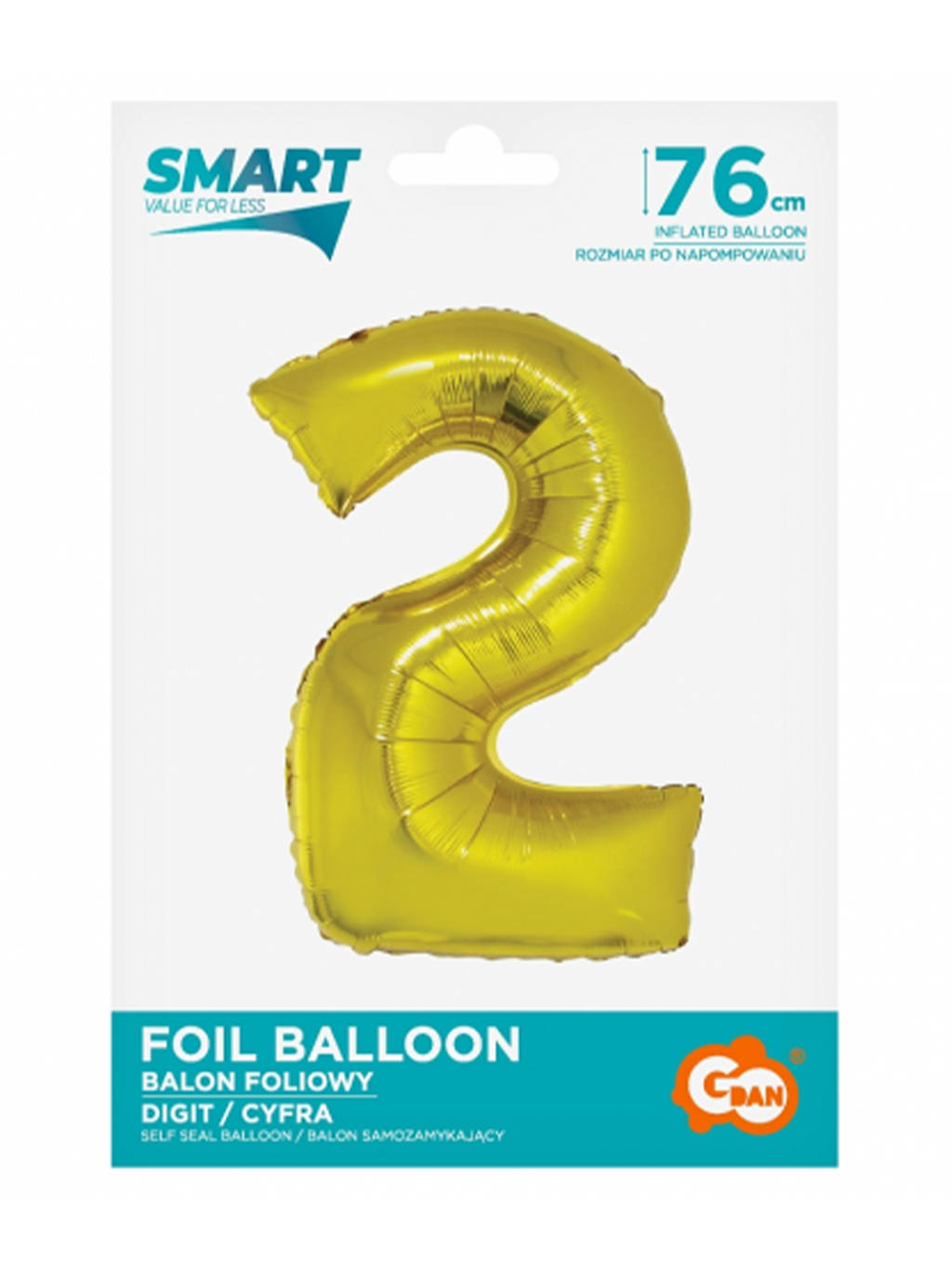 Złoty Balon Smart cyfra "2" -76cm