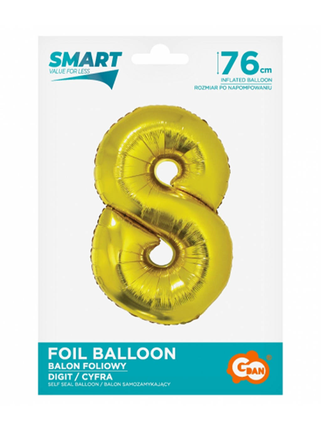 Złoty Balon Smart cyfra "8" -76cm