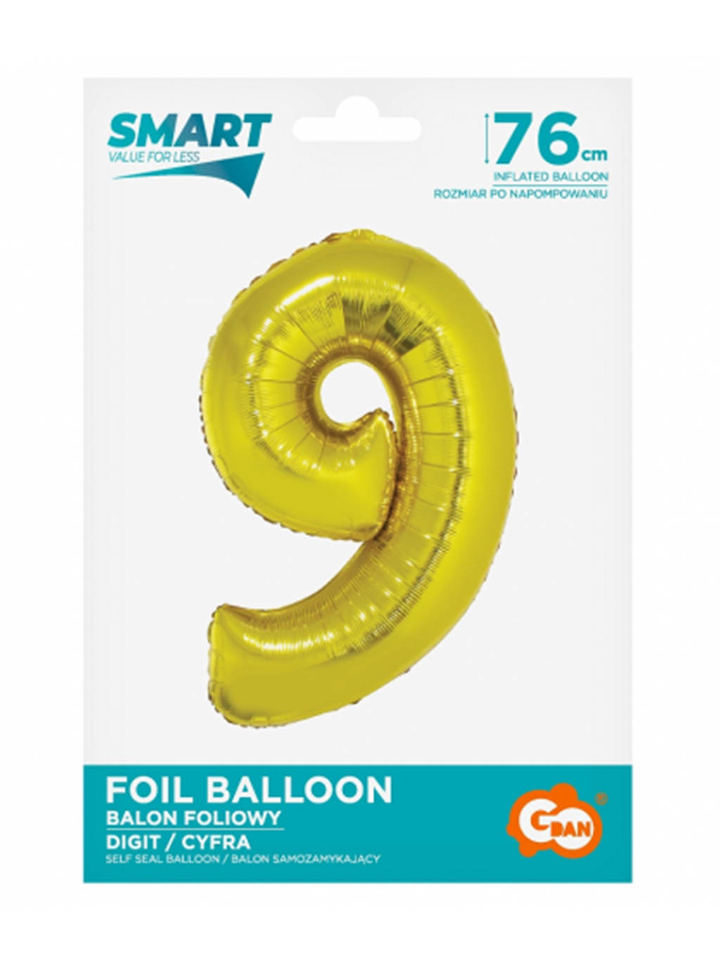 Złoty Balon Smart cyfra "9" -76cm
